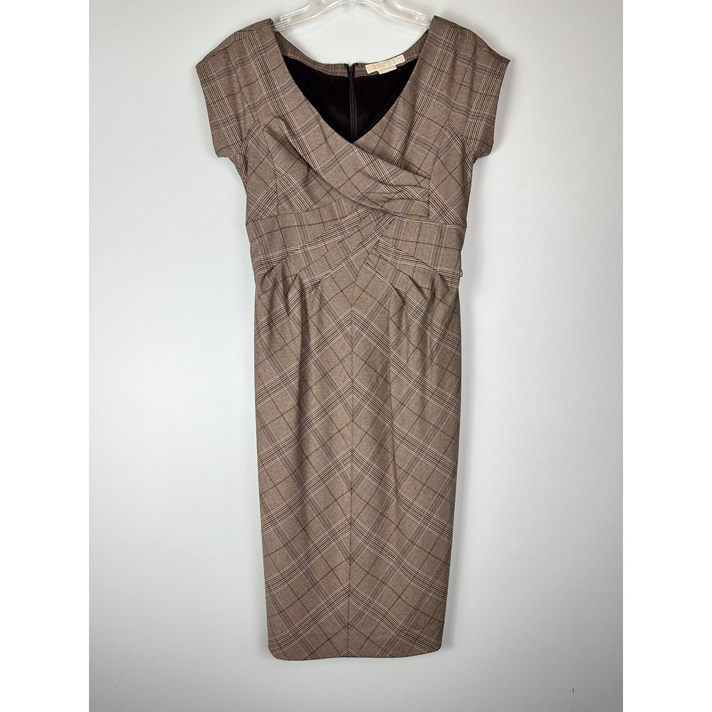 Michael Kors Plaid Knee Length Short Sleeve Dress No Belt Womens Size 4 Career